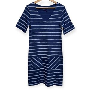 Fresh Produce Fitted Contrast Stripe V-Neck 100% Cotton Dress XS